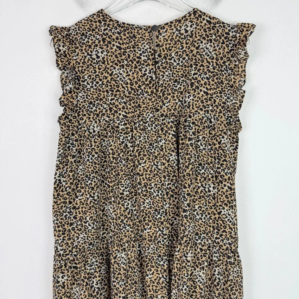 NWOT ASOS DESIGN Sleeveless Tiered Midi Dress With Frills Leopard Print Size 8 - Picture 9 of 14